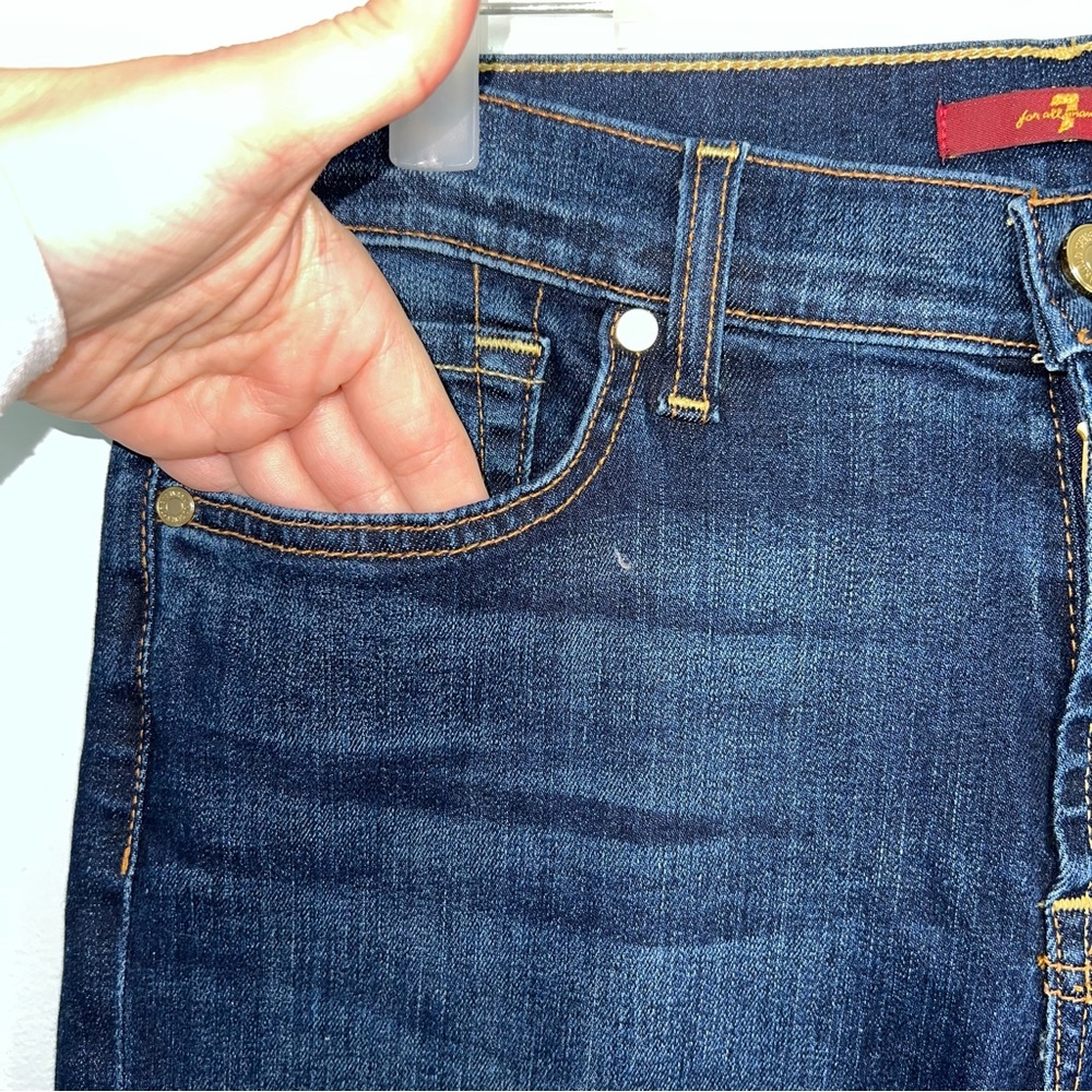 7 For All Mankind Dark Wash Blue Bootcut Mid Rise Jeans Women’s Size 32 - Picture 5 of 17